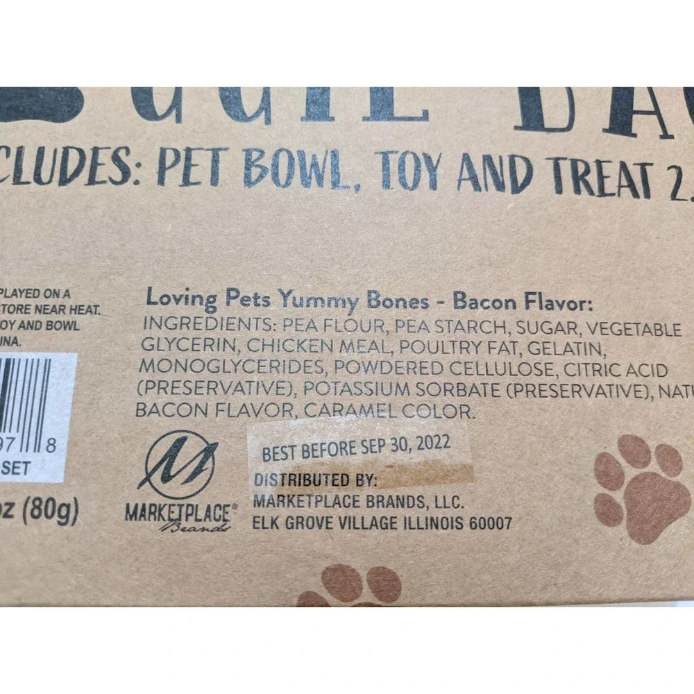4/$20 - New Doggie Bag gift set bowl toy bone appetit - NO TREAT, EXP, REMOVED